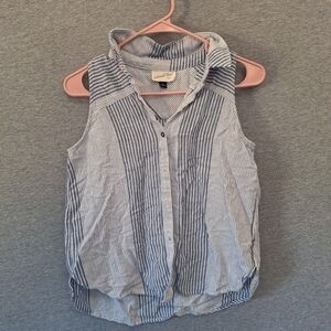 Universal Thread Size XS Striped Sleeveless Collared Tank Top Shirt Linen Blend